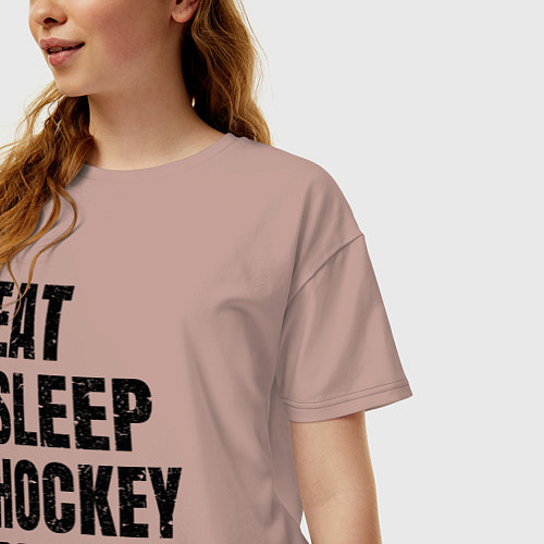 Женская футболка оверсайз EAT SLEEP HOCKEY REPEAT / Пыльно-розовый – фото 3