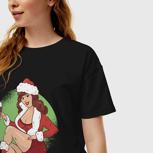 Женская футболка оверсайз Pin Up Girl Christmas / Черный – фото 3