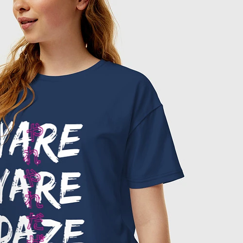 Женская футболка оверсайз YARE YARE DAZE / Тёмно-синий – фото 3