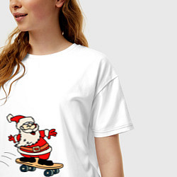 Футболка оверсайз женская Санта на скейтборде, цвет: белый — фото 2