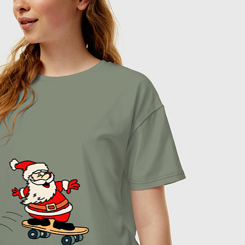 Женская футболка оверсайз Санта на скейтборде / Авокадо – фото 3