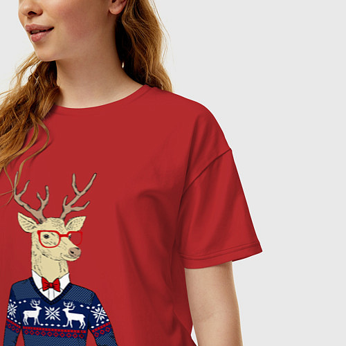 Женская футболка оверсайз Hipster Deer / Красный – фото 3