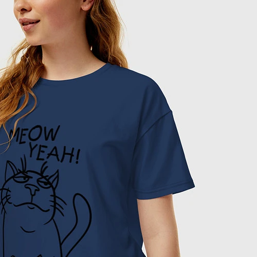 Женская футболка оверсайз Meow yeah! / Тёмно-синий – фото 3