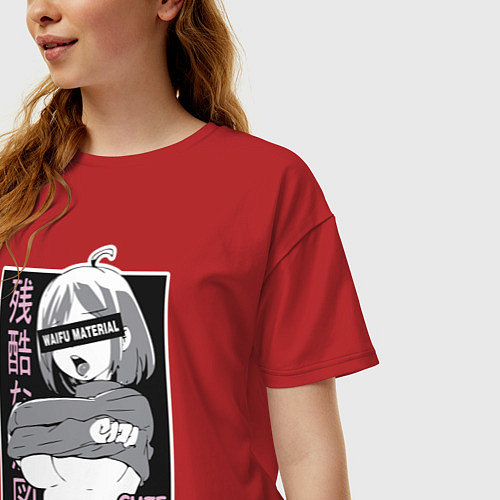 Женская футболка оверсайз Cute girl / Красный – фото 3