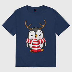 Футболка оверсайз женская Пингвин в шарфике, цвет: тёмно-синий