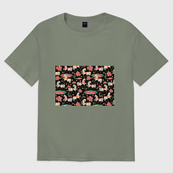 Женская футболка оверсайз Лошади и цветы