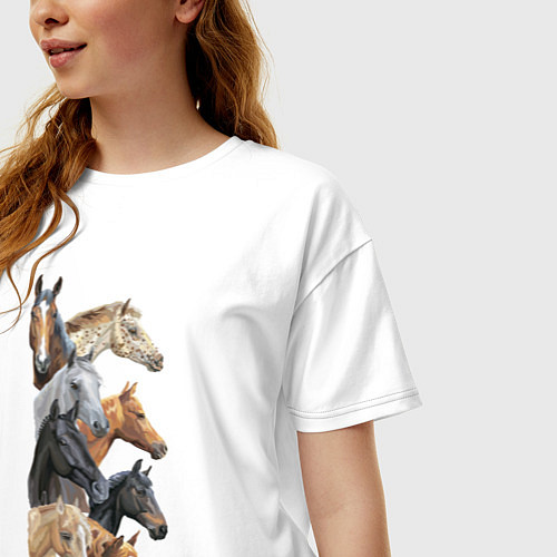 Женская футболка оверсайз Лошади / Белый – фото 3