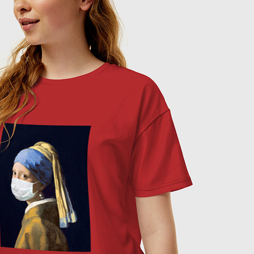 Женская футболка оверсайз Девушка с жемчужной сережкой / Красный – фото 3