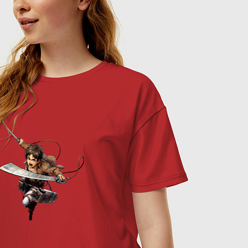 Женская футболка оверсайз Атака Титанов Эрен арт 01 / Красный – фото 3