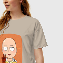 Футболка оверсайз женская Сайтама One Punch Man, цвет: миндальный — фото 2