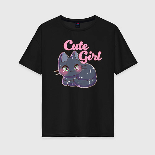 Женская футболка оверсайз Cute Girl / Черный – фото 1