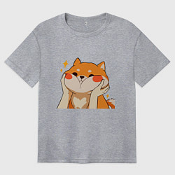 Футболка оверсайз женская Сиба Ину Милые Щечки, цвет: меланж