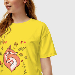 Футболка оверсайз женская Влюблённые лисички акварелью, цвет: желтый — фото 2