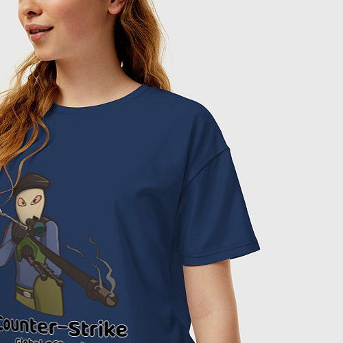 Женская футболка оверсайз CS GO Снайпер / Тёмно-синий – фото 3
