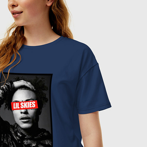 Женская футболка оверсайз LIL SKIES Rapper / Тёмно-синий – фото 3