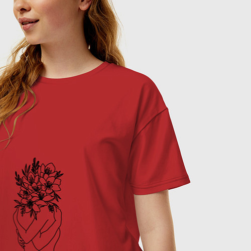 Женская футболка оверсайз Влюбленные в цветах / Красный – фото 3