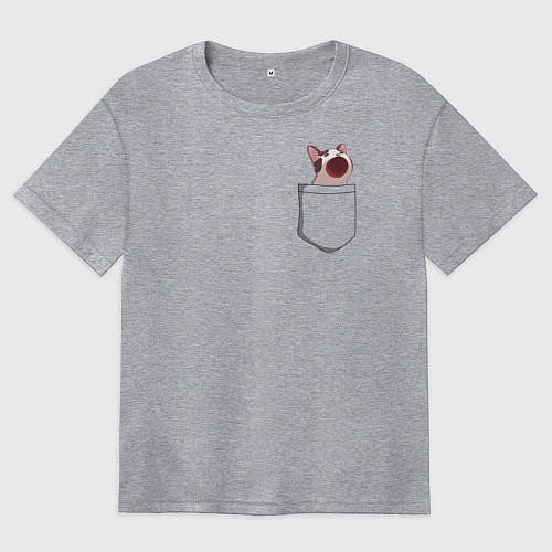 Женская футболка оверсайз ПОП карманный КОТ / Меланж – фото 1