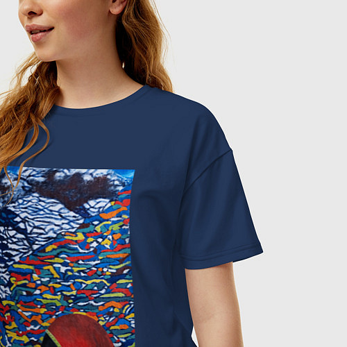 Женская футболка оверсайз Картина космонавт / Тёмно-синий – фото 3