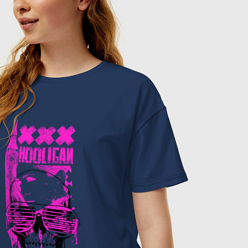 Женская футболка оверсайз Skull Hooligan / Тёмно-синий – фото 3