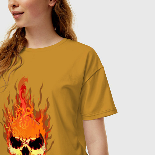 Женская футболка оверсайз Fire flame skull / Горчичный – фото 3