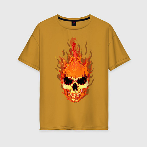 Женская футболка оверсайз Fire flame skull / Горчичный – фото 1