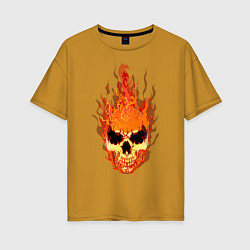 Футболка оверсайз женская Fire flame skull, цвет: горчичный