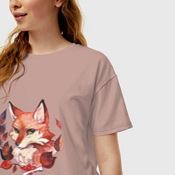 Футболка оверсайз женская Акварельный лис, цвет: пыльно-розовый — фото 2