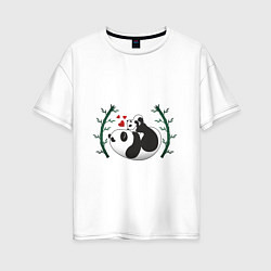 Футболка оверсайз женская Мама панда с малышом, цвет: белый