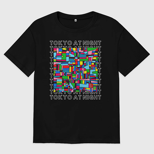 Женская футболка оверсайз Ночной Токио / Черный – фото 1