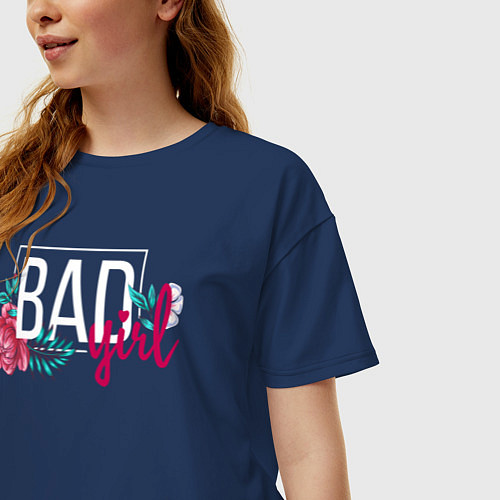 Женская футболка оверсайз Bad girl / Тёмно-синий – фото 3