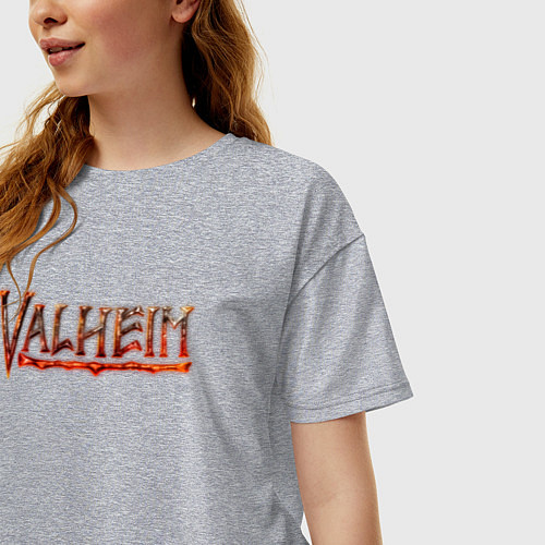 Женская футболка оверсайз Valheim огненный лого / Меланж – фото 3