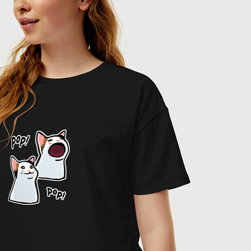 Женская футболка оверсайз Pop Cat / Черный – фото 3