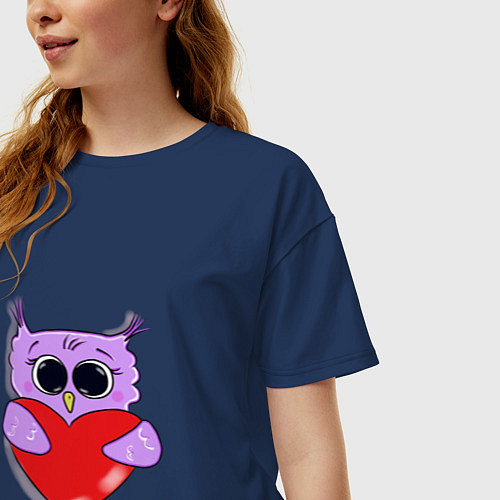 Женская футболка оверсайз Совушка с сердечком / Тёмно-синий – фото 3