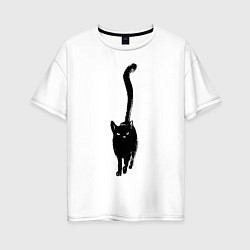 Футболка оверсайз женская Черный кот тушью, цвет: белый