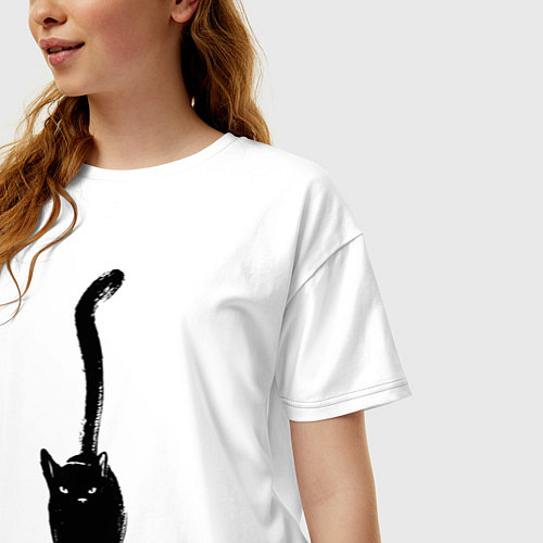 Женская футболка оверсайз Черный кот тушью / Белый – фото 3
