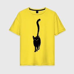 Футболка оверсайз женская Черный кот тушью, цвет: желтый