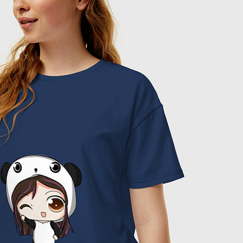 Женская футболка оверсайз Девочка в костюме панды / Тёмно-синий – фото 3