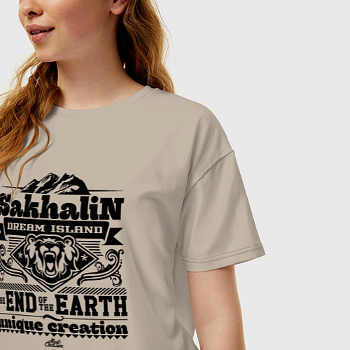 Женская футболка оверсайз Сахалин - остров мечты / Миндальный – фото 3