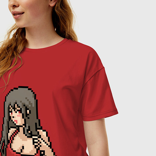 Женская футболка оверсайз Pixel art anime / Красный – фото 3