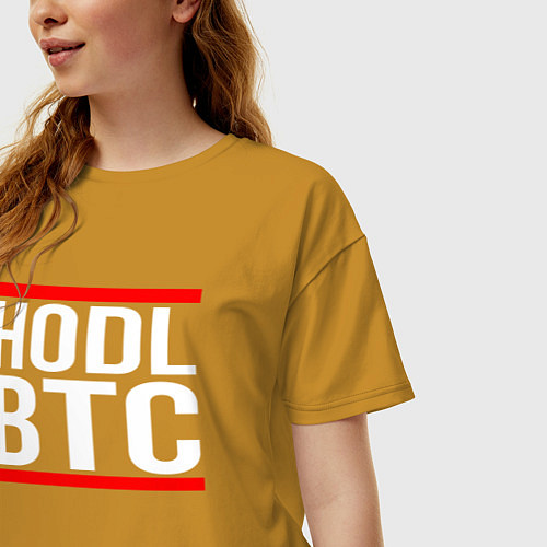 Женская футболка оверсайз БИТКОИН BITCOIN HODL BTC / Горчичный – фото 3