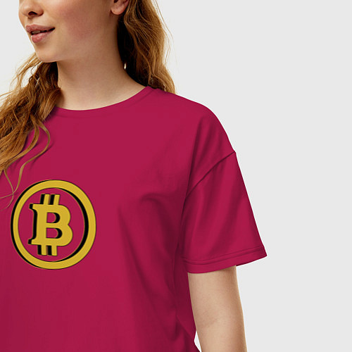 Женская футболка оверсайз Bitcoin / Маджента – фото 3