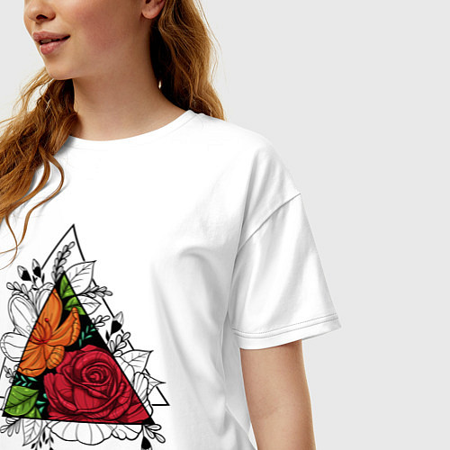 Женская футболка оверсайз Flower tattoo / Белый – фото 3