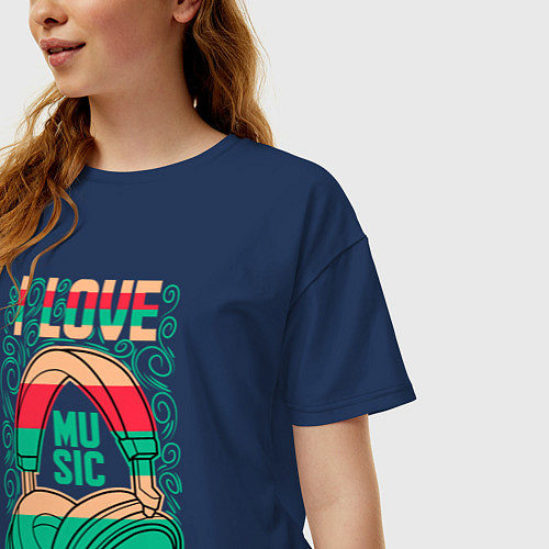 Женская футболка оверсайз Музыка это моя жизнь / Тёмно-синий – фото 3