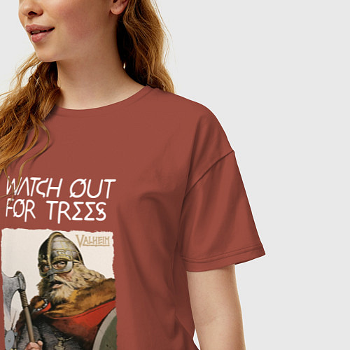 Женская футболка оверсайз Watch out for trees / Кирпичный – фото 3