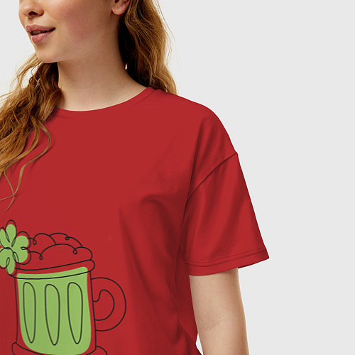 Женская футболка оверсайз День святого Патрика - Пиво / Красный – фото 3