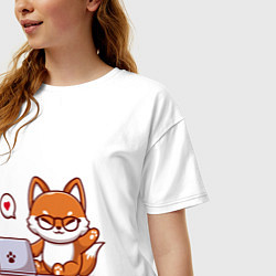 Футболка оверсайз женская Cute fox and laptop, цвет: белый — фото 2