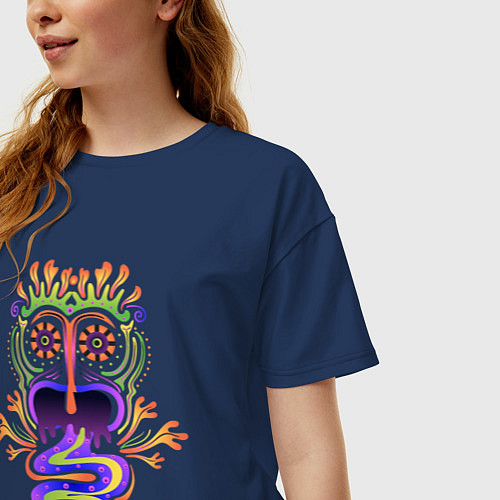 Женская футболка оверсайз Психоделика Существо Ацтек / Тёмно-синий – фото 3