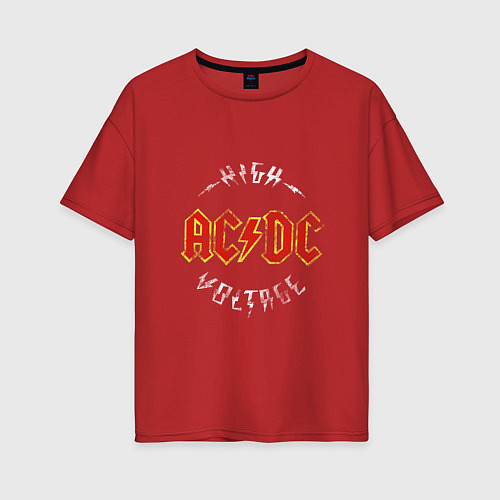 Женская футболка оверсайз AC DC HIGH VOLTAGE / Красный – фото 1