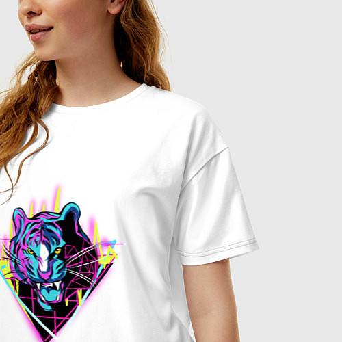 Женская футболка оверсайз Retrowave Neon Tiger / Белый – фото 3