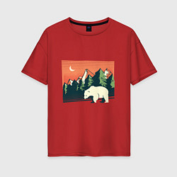 Футболка оверсайз женская Белый медведь пейзаж с горами, цвет: красный